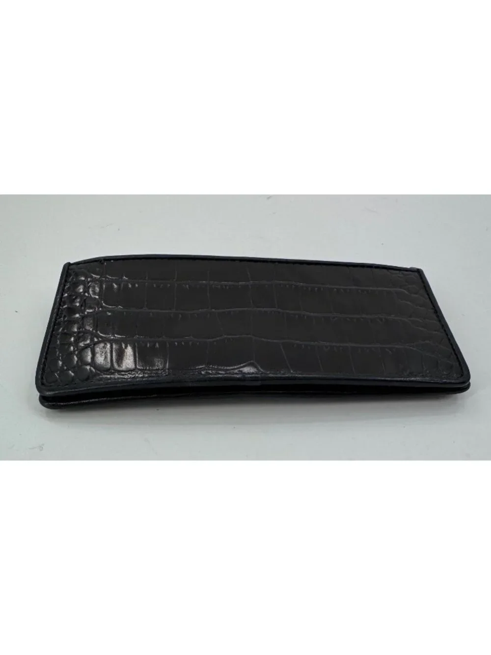 Brighton Black Crocodile Embossed Leather Checkbook Wallet Heart Silver Bar